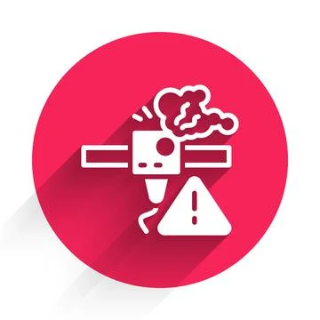 White 3D printer warning icon isolated with long shadow. 3d printing. Red circle 스톡 일러스트