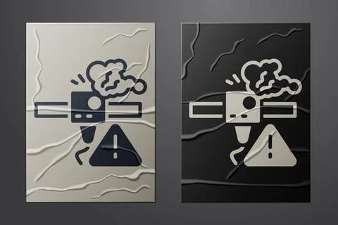 White 3D printer warning icon isolated on crumpled paper background. 3d print Stock Illustration