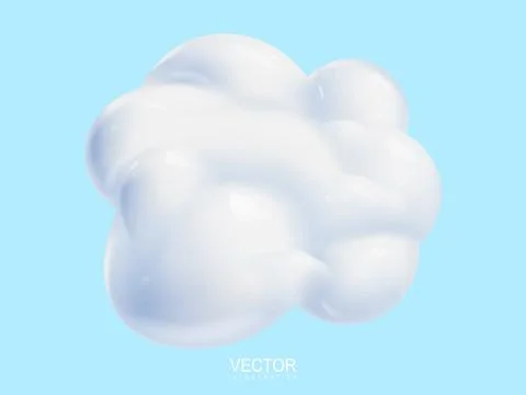 White 3d realistic cloud isolated on a blue background. Render plastic cart.. Stock Illustration
