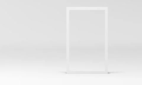 White 3d rectangle frame geometric shape at neutral studio background reali.. Stock Illustration