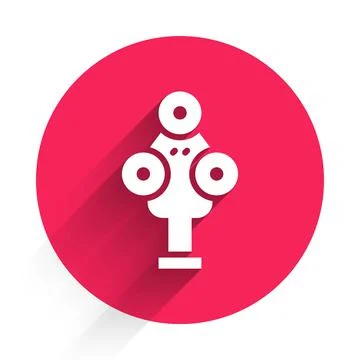 White 3D scanner icon isolated with long shadow. Red circle button. Vector Illustrazione stock