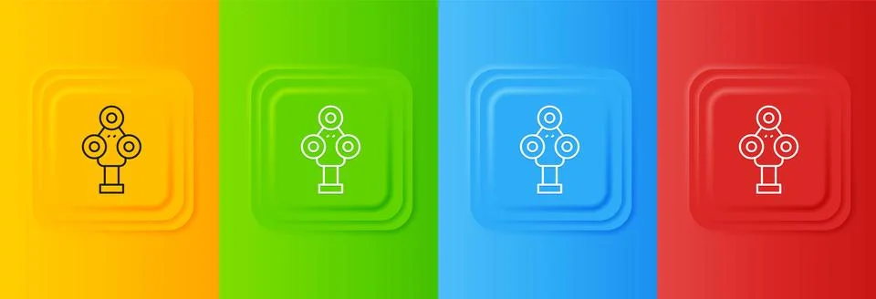 White 3D scanner icon isolated on colorful background. Set icons in square .. 스톡 일러스트