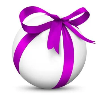 White 3D Sphere with Beautiful Wrapped Violet Ribbon Gift Package Stock Illustration