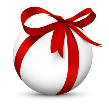 White 3D Sphere with Beautiful Wrapped Red Ribbon Gift Package Illustrazione stock