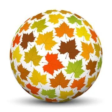 White 3D Sphere with Maple Leaf Texture - Autumn Illustrazione stock