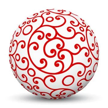 White 3D Sphere with Red Aesthetic Ornament Texture Pattern Stock Illustration