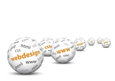 White 3D Spheres with Mapped Webdesign Terms Texture Illustrazione stock