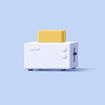 White 3d toaster with bread, render cartoon style illustration Stockillustratie