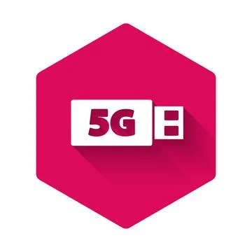 White 5G modem for fast mobile Internet icon isolated with long shadow. Global Illustrazione stock