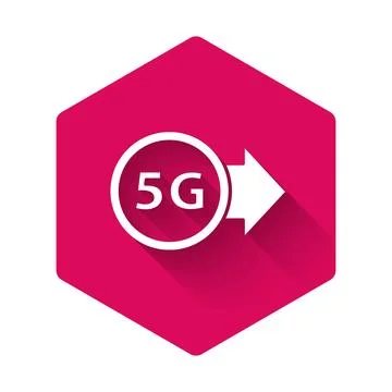 White 5G new wireless internet wifi connection icon isolated with long shadow Stock-Illustration