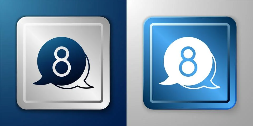 White 8 March in speech bubble icon isolated on blue and grey background. I.. Stock Illustration