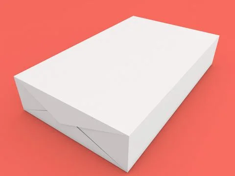 White A4 paper packaging on a red background. Stock-Illustration