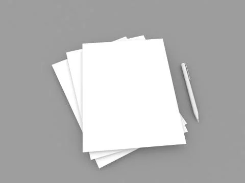 White A4 paper sheets and pen on a gray background. Stock-Illustration