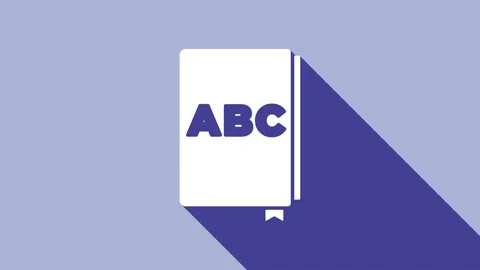 White ABC book icon isolated on purple background. Dictionary book sign Stock Footage 148304009