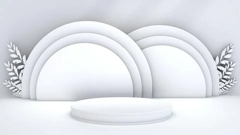 White abstract 3D render circle pedestal podium backdrop show display half .. Stockbeeldmateriaal 317645338