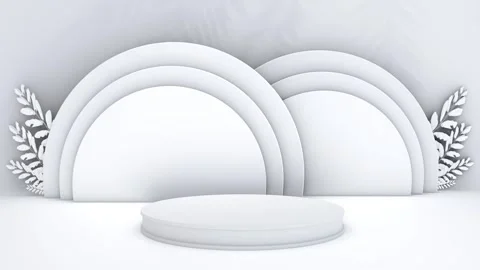 White abstract 3D render circle pedestal podium backdrop show display half .. Stock Footage 317645342