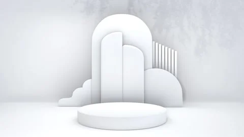White abstract 3D render geometric circle pedestal podium backdrop show dis.. Video stock 317645396