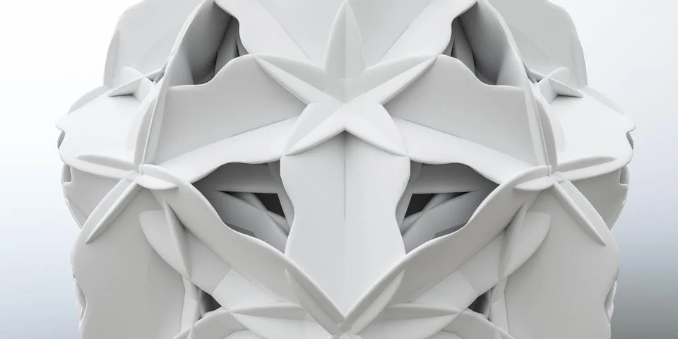 White abstract alien randomized symmetric shape geometric object 3d render イラスト素材