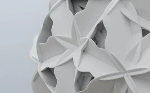 White abstract alien randomized symmetric shape geometric object 3d render Stock Illustration