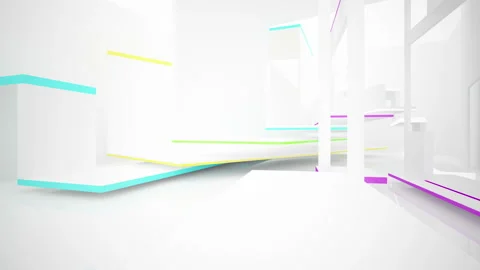 White  abstract architectural background whith colored gradient lines  Stock Footage 96713390