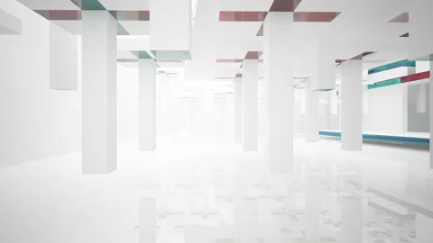 White  abstract architectural background whith colored gradient lines .  Stock Footage 100728571