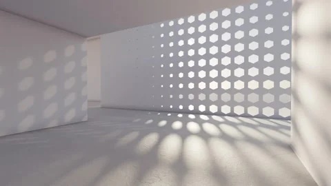 White abstract architecture background with geometric facade and sunlight rays.  Stock Footage 316398590
