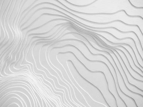 White abstract background with 3D topographic lines and wavy curves. Minima.. Stock Photos