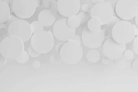 White abstract background with flying plastic cylinders as border, pattern, t Illustrazione stock