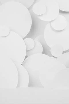 White abstract background of soar circles pattern with perspective, floor, st Foto stock