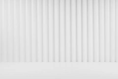 White abstract background of vertical striped rippled pattern, perspective, f Stock Illustration