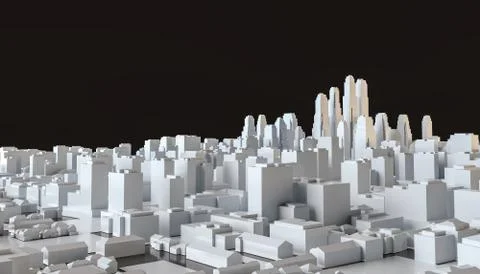 White abstract city from cubes on black background Illustrazione stock