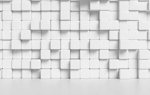 White abstract cubes wall and white floor 3d background Illustrazione stock