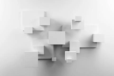 White abstract cubes on wall casting soft 3D shadows. Stock Illustration
