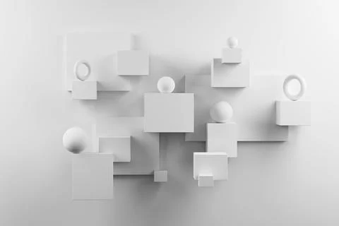 White abstract cubes on wall casting soft 3D shadows. Stock Illustration