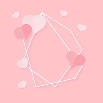 White abstract frame paper cut pink heart vector Stock Illustration