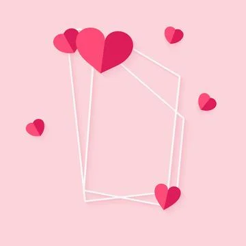 White abstract frame paper cut pink heart vector Stock Illustration