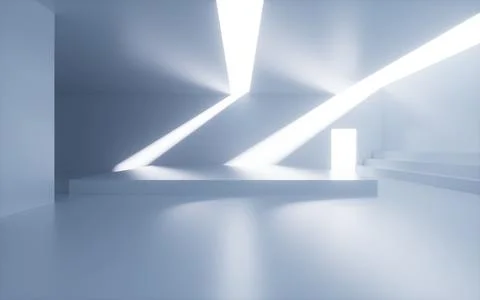 White abstract geometric architecture, Interior geometry scene, 3d rendering. Ilustración de archivo
