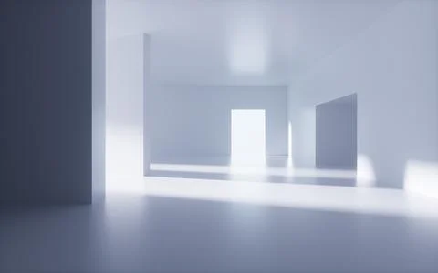White abstract geometric architecture, Interior geometry scene, 3d rendering. Ilustración de archivo