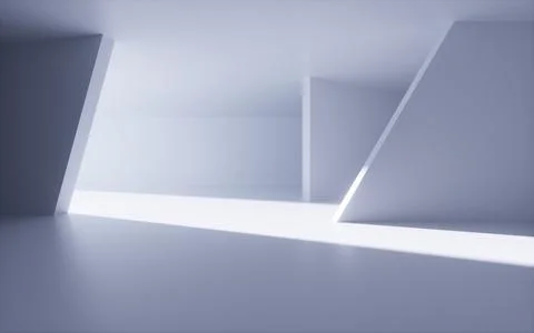 White abstract geometric architecture, Interior geometry scene, 3d rendering. Ilustración de archivo