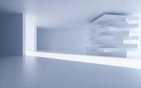 White abstract geometric architecture, Interior geometry scene, 3d rendering. Ilustración de archivo