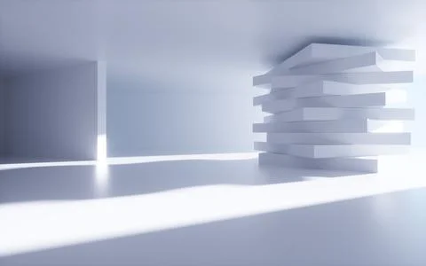 White abstract geometric architecture, Interior geometry scene, 3d rendering. Ilustración de archivo