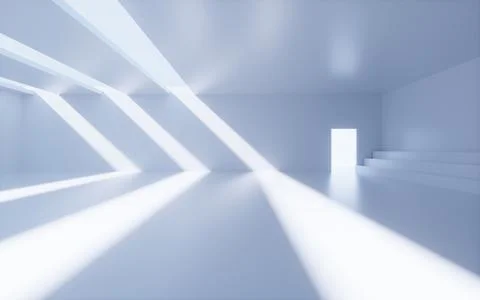 White abstract geometric architecture, Interior geometry scene, 3d rendering. Ilustración de archivo