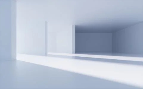 White abstract geometric architecture, Interior geometry scene, 3d rendering. Ilustración de archivo