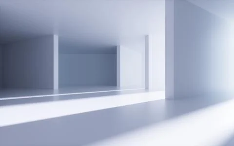White abstract geometric architecture, Interior geometry scene, 3d rendering. Ilustración de archivo