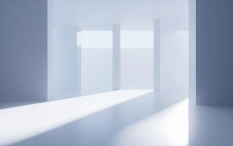 White abstract geometric architecture, Interior geometry scene, 3d rendering. Ilustración de archivo