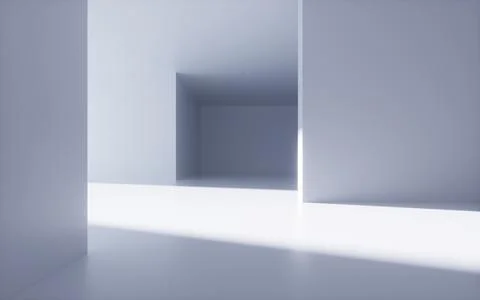 White abstract geometric architecture, Interior geometry scene, 3d rendering. Ilustración de archivo