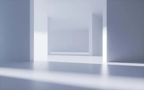 White abstract geometric architecture, Interior geometry scene, 3d rendering. Ilustración de archivo