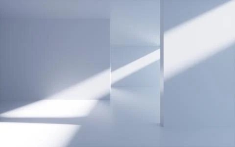 White abstract geometric architecture, Interior geometry scene, 3d rendering. Ilustración de archivo