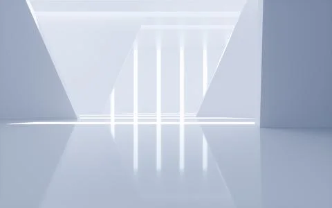 White abstract geometric architecture, Interior geometry scene, 3d rendering. Ilustración de archivo
