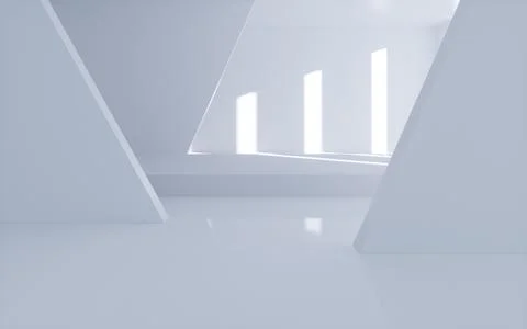 White abstract geometric architecture, Interior geometry scene, 3d rendering. Ilustración de archivo